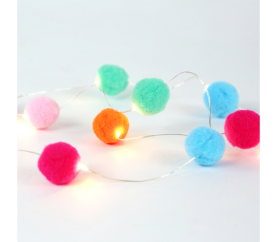 LED светещ гирлянд ACA LIGHTING F07101141 0.6W 3000K 900mm 2 x AA WOVEN POM POM BALLS STRING LIGHT WITH COPPER WIRE