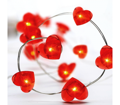 LED светещ гирлянд ACA LIGHTING X01204115 1.2W 3000K 2000mm 2 x AA ACRYLIC RED HEART STRING LIGHT WITH COPPER WIRE