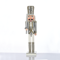 ACA LIGHTING X023002 WOODEN SILVER NUTCRACKER SOLDIER WITH SWORD 30cm