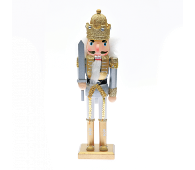 ACA LIGHTING X023005 WOODEN GOLD NUTCRACKER SOLDIER WITH SWORD 35cm