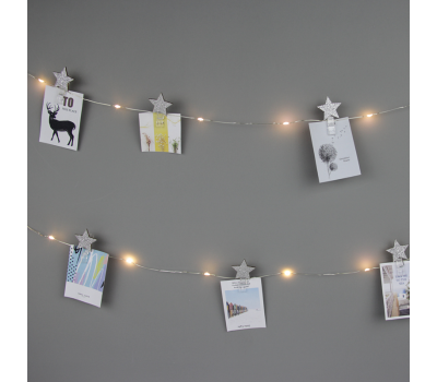 ACA LIGHTING X05251111 1.5W 3000K 1350mm 3 x AA SILVER GLITTER STAR CLIP STRING LIGHT WITH COPPER WIRE IP44
