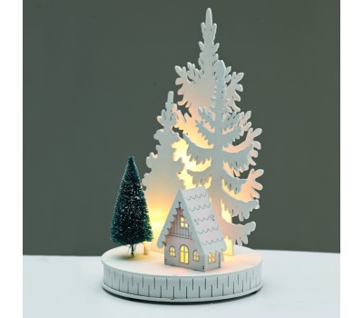 LED коледна декорация ACA LIGHTING X0551130 LED WOODEN CHRISTMAS TREES WITH HOUSE 0,3W 3000K 2 x AA 