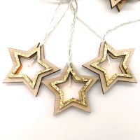 ACA LIGHTING X061011206B 0,45W 3000K 1350mm 3 x AA WOODEN GOLD GLITTER STARS DECORATIVE STRING LIGHT