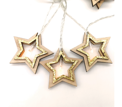 ACA LIGHTING X061011206B 0,45W 3000K 1350mm 3 x AA WOODEN GOLD GLITTER STARS DECORATIVE STRING LIGHT
