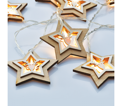 LED светещ гирлянд ACA LIGHTING X061011207 0,45W 3000K 1350mm 3 x AA WOODEN REINDEER STAR DECORATIVE STRING LIGHT