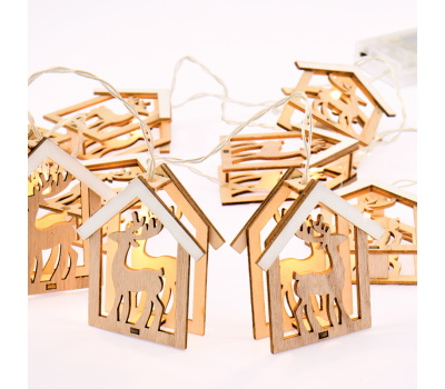 ACA LIGHTING X061011208 0,45W 3000K 1350mm 3 x AA WOODEN HOUSE REINDEER DECORATIVE STRING LIGHT