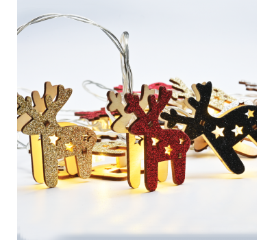 LED светещ гирлянд ACA LIGHTING X061011248 0,45W 3000K 1500mm 3 x AA WOODEN GLITTER REINDEERS DECORATIVE STRING LIGHT