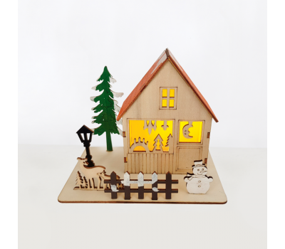 LED коледна декорация ACA LIGHTING X06116243 LED PLYWOOD CHRISTMAS HOUSE 0,045W 3000K 3 x LR44 3V