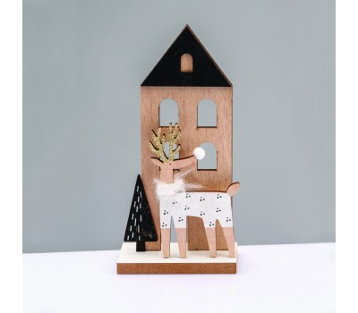 ACA LIGHTING X061965 WOODEN HOUSE WITH DEER & TREE