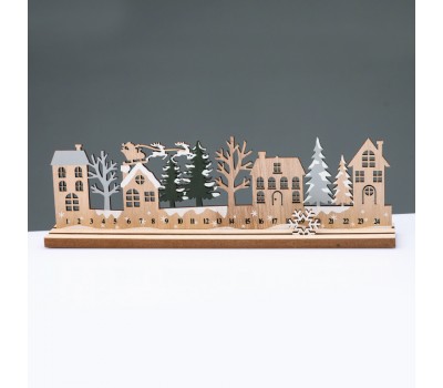 Коледна декорация ACA LIGHTING X063362 WOODEN XMAS COUNTDOWN CALENDAR WINT TREES