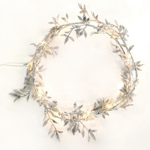 ACA LIGHTING X07201143 1.2W 3000K 1500mm 2 x AA SILVER GLITTER LEAF GARLAND STRING LIGHT WITH COPPER WIRE