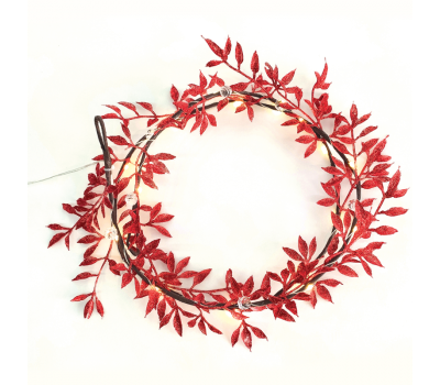 ACA LIGHTING X07201144 1.2W 3000K 1500mm 2 x AA RED GLITTER LEAF GARLAND STRING LIGHT WITH COPPER WIRE