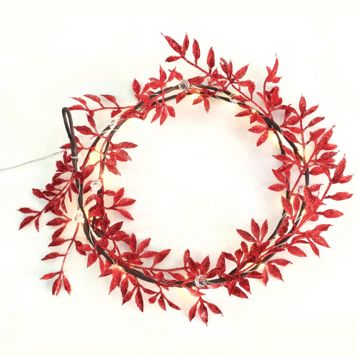 LED светещ гирлянд ACA LIGHTING X07201144 1.2W 3000K 1500mm 2 x AA RED GLITTER LEAF GARLAND STRING LIGHT WITH COPPER WIRE