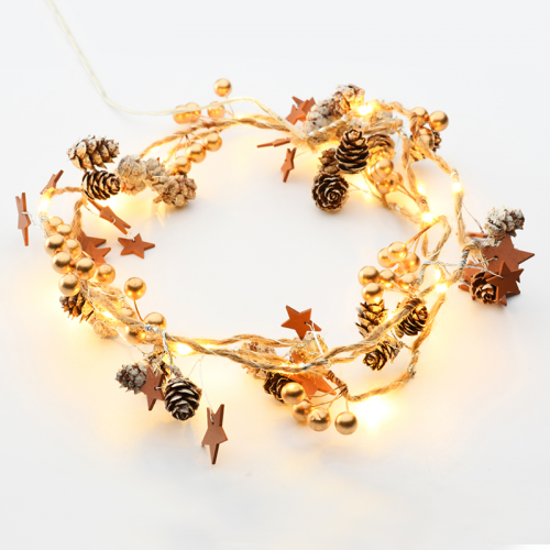 LED светещ гирлянд ACA LIGHTING X07201147 1.2W 3000K 1800mm 2 x AA BROWN XMAS GARLAND STRING LIGHT WITH COPPER WIRE