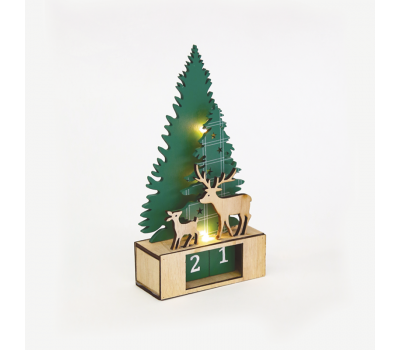 ACA LIGHTING X0731627 LED GREEN PLYWOOD CHRISTMAS CALENDAR 0,18W 3000K 1 x CR2032 3V