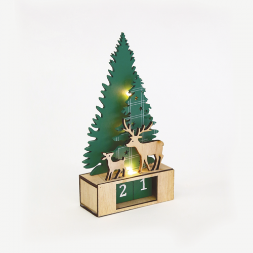 ACA LIGHTING X0731627 LED GREEN PLYWOOD CHRISTMAS CALENDAR 0,18W 3000K 1 x CR2032 3V