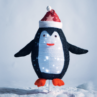 LED коледна декорация ACA LIGHTING X07402165 LED STEADY 2.4W 12000K 3 x AA 3D METAL & TINSEL FABRIC PENGUIN IP44