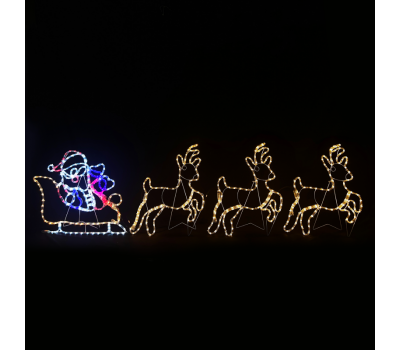 ACA LIGHTING X085043218 88.2W MULTICOLOUR LED FLASHING METAL REINDEERS WITH SLEIGH IP65