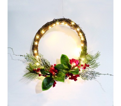ACA LIGHTING X09301112 LED WREATH WITH BERRIES 1,35W 3000K 2 x AA
