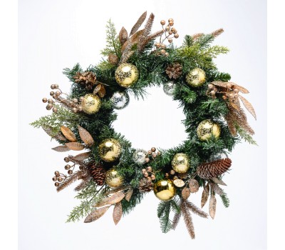 Коледна декорация ACA LIGHTING X096017 XMAS WREATH WITH WHITE GOLD ORNAMENTS & BERRIES