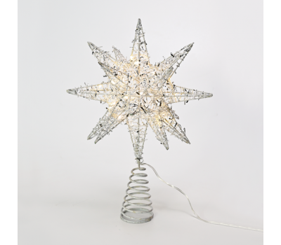 LED коледна декорация ACA LIGHTING X112011282 LED SILVER TINSEL THREAD STAR 2 0.6W 3000K 3 x AA