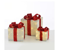 LED коледна декорация ACA LIGHTING X11751113 LED 3 SILVER GIFT BOX, RED BOW 2,25W 3000K LED 3 x 3 AA 