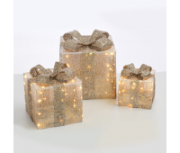 LED коледна декорация ACA LIGHTING X11901114 LED 3 CHAMPAGNE GIFT BOX, GOLD GLITTER BOW 2,7W 3000K LED 3 x 3 AA 