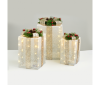 LED коледна декорация ACA LIGHTING X11901116 LED 3 WHITE&SILVER GIFT BOX, CHAMPAGNE GOLD 2,7W 3000K LED 3 x 3 AA 