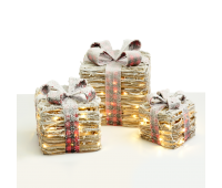LED коледна декорация ACA LIGHTING X1190112 LED 3 RATTAN & GRASS SNOWY GIFT BOXES 4,05W 3000K LED 3 x 3 AA 