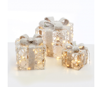 LED коледна декорация ACA LIGHTING X1190113 LED 3 RATTAN SNOWY GIFT BOXES, NATURAL BURLAP BOW 2,7W 3000K LED 3 x 3 AA 