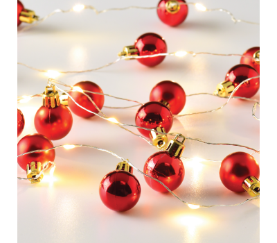 ACA LIGHTING X13201101 0.2W 3000K 1900mm 2 x AA XMAS GARLAND RED BALLS STRING LIGHT WITH COPPER WIRE