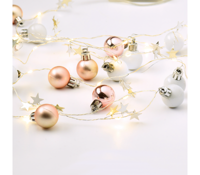 LED светещ гирлянд ACA LIGHTING X13201102 0.2W 3000K 1900mm 2 x AA WHITE & ROSE GOLD BALLS & STARS STRING LIGHT WITH COPPER WIRE
