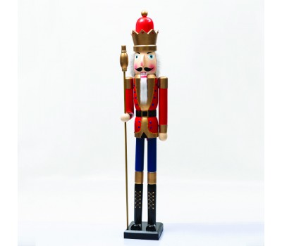 ACA LIGHTING X1418009 WOODEN NUTCRACKER KING WITH GOLD SCEPTER