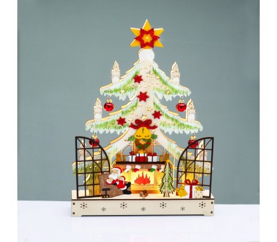 LED коледна декорация ACA LIGHTING X15161105 LED WOODEN CHRISTMAS TREE WITH FIREPLACE 0,96W 3000K 2 x AA 