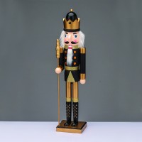 ACA LIGHTING X153019 WOODEN BLACK NUTCRACKER KING WITH SCEPTER 30cm