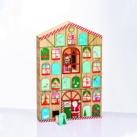 Коледна декорация ACA LIGHTING X156006 WOODEN HOUSE CALENDAR WITH DRAWERS