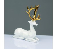 ACA LIGHTING X1584614 DECORATIVE RESIN WHITE SITTING DEER GOLD HORNS 20cm