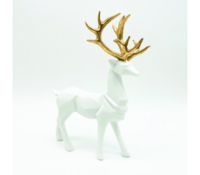 ACA LIGHTING X1584617 DECORATIVE RESIN WHITE STANDING DEER GOLD HORNS 30cm