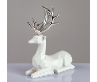 ACA LIGHTING X1584714 DECORATIVE RESIN WHITE SITTING DEER SILVER HORNS 20cm