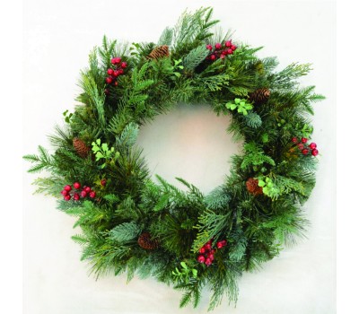 ACA LIGHTING X16606 XMAS WREATH WITH RED BERRIES & PINES