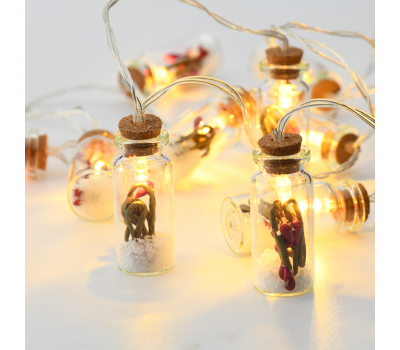 ACA LIGHTING XI10WW2A 0,2W 3000K 1350mm 2 x AA GLASS BOTTLE RED BERRY DECORATIVE STRING LIGHT