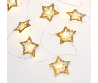 ACA LIGHTING XL20WW2A 0.4W 3000K 1900mm 2 x AA METAL GOLD GLITTER STAR STRING LIGHT WITH COPPER WIRE