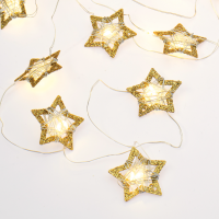 ACA LIGHTING XL20WW2A 0.4W 3000K 1900mm 2 x AA METAL GOLD GLITTER STAR STRING LIGHT WITH COPPER WIRE
