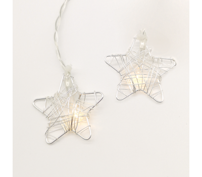 LED светещ гирлянд ACA LIGHTING XMSSTAR10WW2A 0,45W 3000K 1350mm 3 x AA SILVER METAL STAR LED STRING LIGHT