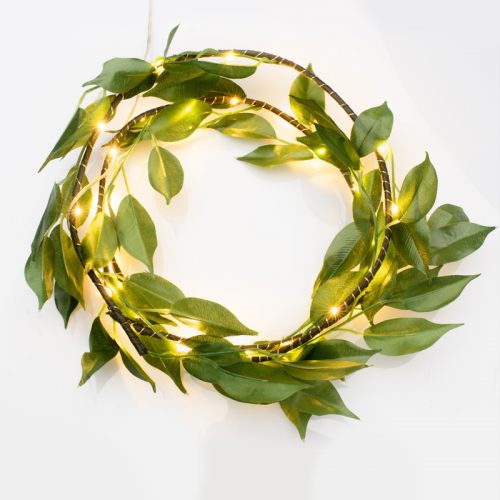 LED светещ гирлянд ACA LIGHTING XWGLEAF302A 1.35W 3000K 1200mm 3 x AA WREATH WITH GREEN LEAVES STRING LIGHT WITH COPPER WIRE