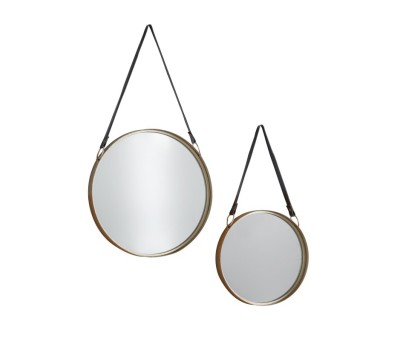 Gallery Direct 5059413256745 Marston Mirrors with Leather Hanging Strap Gold  Set Of 2
