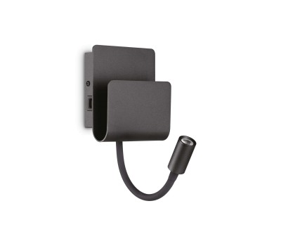 LED аплик с ключ и USB изход IDEAL LUX 237930 PROBE AP2 NERO