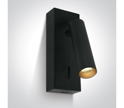 LED аплик с USB изход One Light 65746A/B/W 3W 3000K BLACK READING WALL LAMP WITH USB SOCKET