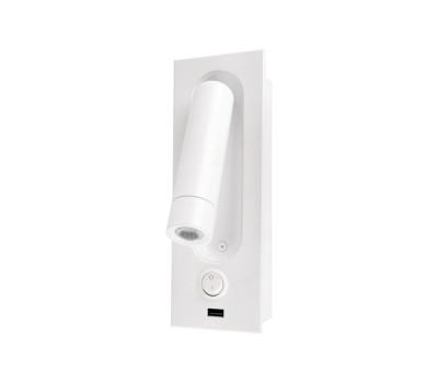 LED аплик за вграждане с USB изход VK LEADING LIGHT VK/04177/WA/W/W MILO 3W 3000K WHITE RECESSED WALL LAMP WITH USB CHARGER