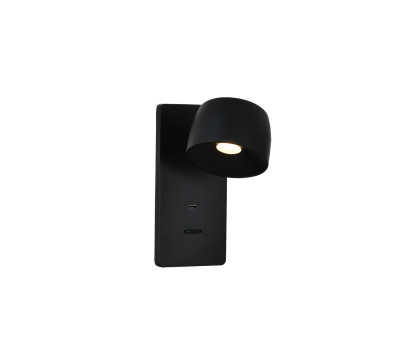 LED аплик с ключ и USB изход VK LEADING LIGHT VK/04735/WA/B/W/USB POP 5.8W 3000K BLACK WALL LAMP